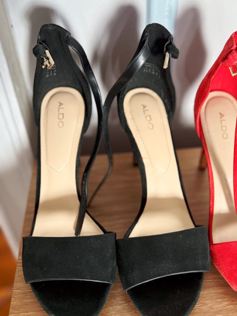 ALDO Fiolla Suede Heeled Sandals in Black Ankle Strap